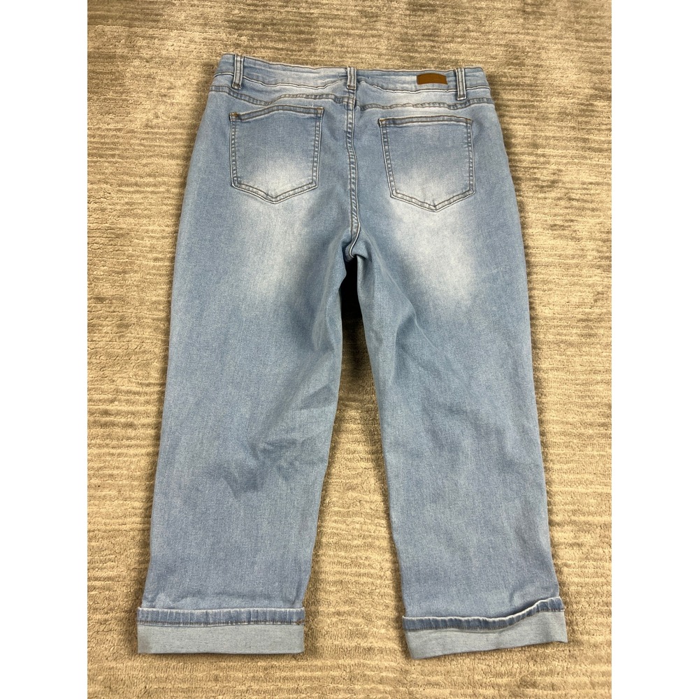 Bleu Cropped Jeans Womens 14 Light Blue BWC0085 Stretch Cuffed Denim Capris - Picture 10 of 13